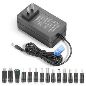 12V Power Supply 5A AC Adapter 100~240V 50-60hz 12 Volt 5 Amps Transformer 6.2FT with 14 Tips for LED Light CCTV Security Camera Speaker Router 12V Sceptre Monitor Power Cord