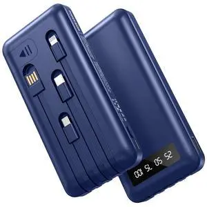 Portable Charger Power Bank with 4 Built in Cables,38800mAh 22.5W External Battery Pack, USB C Fast Charging, Travel Phone Charger for iPhone 17/16/15 Samsung Android iPad(Blue,38800mAh)