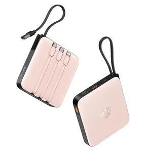 20000mAh Power Bank Built-in Cables, Travel Essentials, Portable Charger 22.5W Fast Charging USB C Battery Pack, Phone Battery for iPhone 17 15 14 13 12 11 x Samsung Android Phone,Pink(1 Pack)