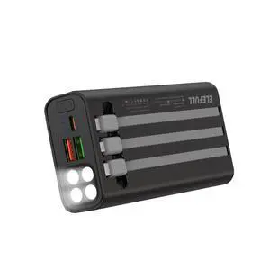 50000mAh Portable Charger, Built-in Cable 22.5W QC 3.0 PD USB C Power Bank, Fast Charging with, LED Flashlight, External Mobile Phone Batteries Compatible with iPhone (Black2, 50000, Milliamp Hours)