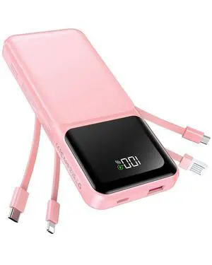 Portable Charger with Built in Cable - 20000mAh Fast Charging Slim 22.5W Power Bank USB C LED Display Battery Pack 5 Outputs & 3 Inputs for Travel Essentials iPhone Samsung Android Phones Tablets etc