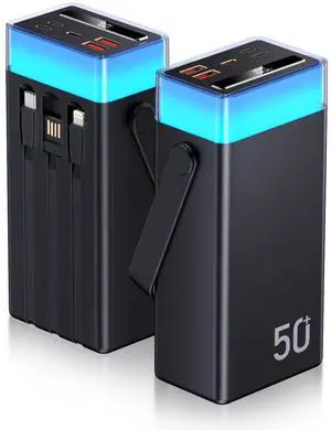 Portable Charger Power Bank 50000mAh Battery Pack, 22.5W Fast Charging PowerBank with Built in Cables,High Capacity Portable Charger Power Bank for iPhone, Samsung, Galaxy, Camping Outdoor