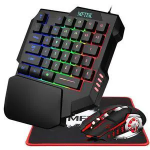 One Hand Gaming Keyboard and Mouse Combo, RGB Rainbow Backlit One-Handed Mechanical Feeling Keyboard with Wrist Rest Support, USB Wired Keyboard Mouse and Mouse Pad Set for PC PS4 Gamer One Hand Gaming Keyboard and Mouse Combo, RGB Rainbow Backlit One-Handed Mechanical Feeling Keyboard with Wrist Rest Support, USB Wired Keyboard Mouse and Mouse Pad Set for PC PS4 Gamer