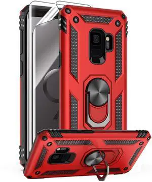 for Samsung Galaxy S9 Case with HD Screen Protectors, Military-Grade Metal Ring Holder Kickstand 15ft Drop Tested Shockproof Cover Case for Samsung Galaxy S9 (2018), Red for Samsung Galaxy S9 Case with HD Screen Protectors, Military-Grade Metal Ring Holder Kickstand 15ft Drop Tested Shockproof Cover Case for Samsung Galaxy S9 (2018), Red
