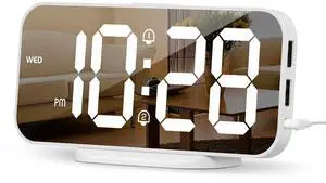 Slim Digital Alarm Clock, Big Mirror Display with Dual USB Charger Ports, Dual Alarms, Snooze, 4-Level Adjustable Dimmer,for Bedroom, Office, Desk, Dorm, College Students, Home Decor,Gift Slim Digital Alarm Clock, Big Mirror Display with Dual USB Charger Ports, Dual Alarms, Snooze, 4-Level Adjustable Dimmer,for Bedroom, Office, Desk, Dorm, College Students, Home Decor,Gift