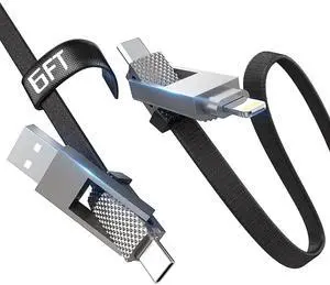 USB C Cable 100W, 4-in-1 USB C Lightning Cable(6ft) Heavy Duty 100W Fast Charging Flat Braided Dual Metal Head Multi Charger Cable Durable Type C iPhone Cord for iPhone 16 15 14/MacBook/ipad/Samsung USB C Cable 100W, 4-in-1 USB C Lightning Cable(6ft) Heavy Duty 100W Fast Charging Flat Braided Dual Metal Head Multi Charger Cable Durable Type C iPhone Cord for iPhone 16 15 14/MacBook/ipad/Samsung