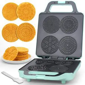 Pizzelle Maker Electric, 4 X 3.5 Pizzelle Waffle Cookies for Christmas Baking Supplies, Stroopwafel Iron, Cookie Maker Machine with Pattern, Thin Waffle Maker, Aqua Pizzelle Maker Electric, 4 X 3.5 Pizzelle Waffle Cookies for Christmas Baking Supplies, Stroopwafel Iron, Cookie Maker Machine with Pattern, Thin Waffle Maker, Aqua