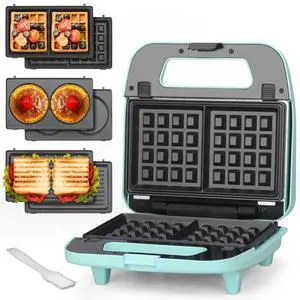 3 in 1 Mini Waffle Maker with Removable Plates, Mini Pancake Maker, Grilled Cheese Maker, Breakfast Sandwich Maker Press, Indoor Grill, Belgian Waffle Maker, Aqua 3 in 1 Mini Waffle Maker with Removable Plates, Mini Pancake Maker, Grilled Cheese Maker, Breakfast Sandwich Maker Press, Indoor Grill, Belgian Waffle Maker, Aqua