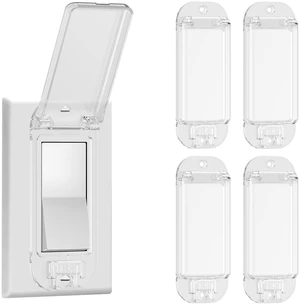 4 Pack Rocker Light Switch Cover Guard, Baby Proof, Clear Wall Switch Protector, Prevents Accidental On/Off, Protects Circuits from Kids & Pets, Easy Install, Screws Included 4 Pack Rocker Light Switch Cover Guard, Baby Proof, Clear Wall Switch Protector, Prevents Accidental On/Off, Protects Circuits from Kids & Pets, Easy Install, Screws Included
