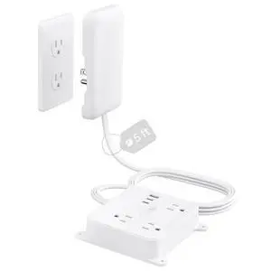 Flat Outlet Cover Extension Cord, 3 AC Widely Spaced with 2 USB C | 5FT Plug Concealer Power Strip, Wall Mount Behind TV, Hidden Under In-Drawer Desk Cabinet Vanity Counter Flat Outlet Cover Extension Cord, 3 AC Widely Spaced with 2 USB C | 5FT Plug Concealer Power Strip, Wall Mount Behind TV, Hidden Under In-Drawer Desk Cabinet Vanity Counter