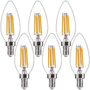 60W Equivalent LED Chandelier Light Bulbs, Dimmable, E12 Base, Clear B11 LED Filament Candelabra Bulbs, 2700K Soft White, 6 Pack 60W Equivalent LED Chandelier Light Bulbs, Dimmable, E12 Base, Clear B11 LED Filament Candelabra Bulbs, 2700K Soft White, 6 Pack