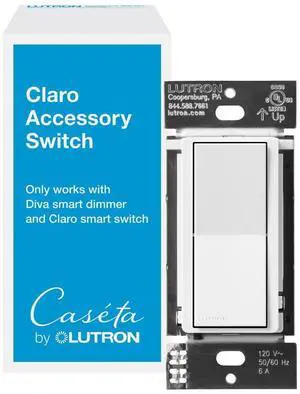 Caseta Smart Claro Accessory Switch for 3 Way, Does Not Work Alone | For use only with Diva Smart Dimmer or Claro Smart Switch, no neutral wire required DVRF-AS-WH, White Caseta Smart Claro Accessory Switch for 3 Way, Does Not Work Alone | For use only with Diva Smart Dimmer or Claro Smart Switch, no neutral wire required DVRF-AS-WH, White