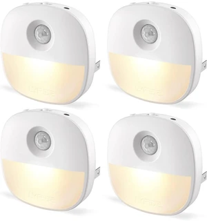 Plug in Night Light with Motion Sensor and Dusk to Dawn Sensor, Dimmable Warm Nightlight with 1-50lm Adjustable Brightness Indoor for Bedroom, Bathroom, Stairs, Hallway, 4 Pack Plug in Night Light with Motion Sensor and Dusk to Dawn Sensor, Dimmable Warm Nightlight with 1-50lm Adjustable Brightness Indoor for Bedroom, Bathroom, Stairs, Hallway, 4 Pack