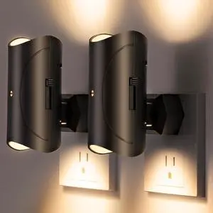 Night Light, Plug-in Wall Mount with Dusk to Dawn Sensor, Set of 2, Black Night Light, Plug-in Wall Mount with Dusk to Dawn Sensor, Set of 2, Black