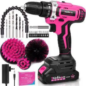 20V Pink Cordless Drill Set - Power Drill/Driver Kit with Drill Brush, Bit Set, 3/8" Keyless Chuck, 2 Variable Speed, 25+1 Torque Setting, Battery and Charger Included, Electric Drill for Home 20V Pink Cordless Drill Set - Power Drill/Driver Kit with Drill Brush, Bit Set, 3/8" Keyless Chuck, 2 Variable Speed, 25+1 Torque Setting, Battery and Charger Included, Electric Drill for Home
