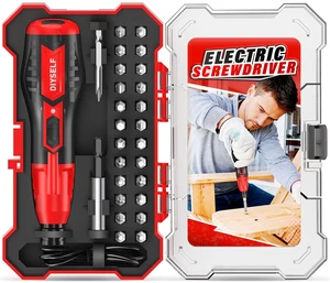 Electric Screwdriver, Cordless Power Screwdriver Set, 28-Piece, Red | USB Rechargeable, Includes 25 Bits, LED Work Light and Storage Case for Furniture Assembly and Home Repairs, Gift for Men Electric Screwdriver, Cordless Power Screwdriver Set, 28-Piece, Red | USB Rechargeable, Includes 25 Bits, LED Work Light and Storage Case for Furniture Assembly and Home Repairs, Gift for Men