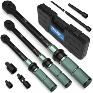 9PC Click Torque Wrench Set 1/4" 3/8" 1/2" ±3% Accuracy Storage Box 20-220 In.lb, 5-45 Ft.lb, 10-170 Ft.lb 6 adapters 72-tooth ratchet Dual scale For bike, car,motorcycle,truck repair 9PC Click Torque Wrench Set 1/4" 3/8" 1/2" ±3% Accuracy Storage Box 20-220 In.lb, 5-45 Ft.lb, 10-170 Ft.lb 6 adapters 72-tooth ratchet Dual scale For bike, car,motorcycle,truck repair