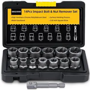 Bolt Extractor Kit, 14 PCS Impact Bolt & Nut Remover Set with 3/8 Inch Adapter, Upgrade Stripped Bolt Extractor Socket Set with Portable Tool Box, Easy Out for Rusted, Damaged, Round Bolt Nuts Screws Bolt Extractor Kit, 14 PCS Impact Bolt & Nut Remover Set with 3/8 Inch Adapter, Upgrade Stripped Bolt Extractor Socket Set with Portable Tool Box, Easy Out for Rusted, Damaged, Round Bolt Nuts Screws