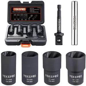6PCS Lug Nut Removal Tool, 1/2 Inch Bolt Extractor Set | Impact twist socket set, 17,19,21,22mm wheel lock removal kit for removing damaged, frozen, nuts & screws, Cr-Mo steel 6PCS Lug Nut Removal Tool, 1/2 Inch Bolt Extractor Set | Impact twist socket set, 17,19,21,22mm wheel lock removal kit for removing damaged, frozen, nuts & screws, Cr-Mo steel