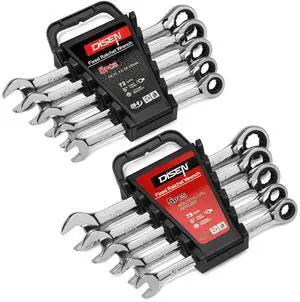 10Pcs Ratcheting Wrench Set SAE & Metric Ratchet Wrench Set with Rack Organizer, Premium CR-v Steel, 12 Point, 72 Teeth,Box End and Open End Ratcheting Wrench Set,Metric 10-15mm&SAE 3/8''-5/8'' 10Pcs Ratcheting Wrench Set SAE & Metric Ratchet Wrench Set with Rack Organizer, Premium CR-v Steel, 12 Point, 72 Teeth,Box End and Open End Ratcheting Wrench Set,Metric 10-15mm&SAE 3/8''-5/8''