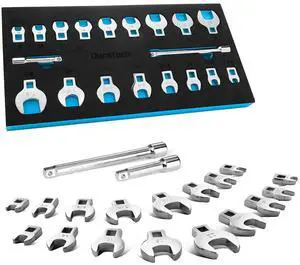 19-Piece 3/8" Drive Crowfoot Wrench Set with 2 Extension Bars | SAE & Metric, 10mm-22mm & 3/8"-7/8", CR-V Steel, for Brake & Fuel Line Fittings in Tight Space, with EVA Foam Tool Organizer 19-Piece 3/8" Drive Crowfoot Wrench Set with 2 Extension Bars | SAE & Metric, 10mm-22mm & 3/8"-7/8", CR-V Steel, for Brake & Fuel Line Fittings in Tight Space, with EVA Foam Tool Organizer