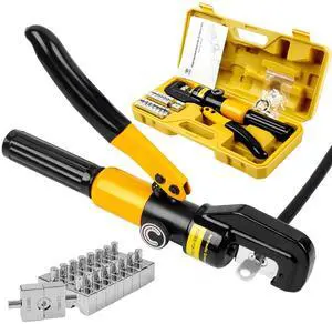 10-Ton Hydraulic Crimping Tool, 12 to 2/0 AWG Battery Cable Crimper | Clean, Even Hex Crimps, 9 Dies (12 AWG-2/0 AWG & 1/8") for Battery Cable Lugs, Cable Railing, Marine, RV and Solar Wiring 10-Ton Hydraulic Crimping Tool, 12 to 2/0 AWG Battery Cable Crimper | Clean, Even Hex Crimps, 9 Dies (12 AWG-2/0 AWG & 1/8") for Battery Cable Lugs, Cable Railing, Marine, RV and Solar Wiring