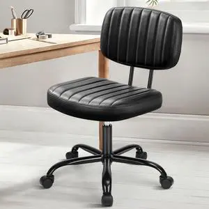 Home Office Chair, Ergonomic Computer Desk Chair, Lumbar Support Armless Height Adjustable, PU Leather, 360 Swivel Wheels, Small Space, Adults, New Black Home Office Chair, Ergonomic Computer Desk Chair, Lumbar Support Armless Height Adjustable, PU Leather, 360 Swivel Wheels, Small Space, Adults, New Black