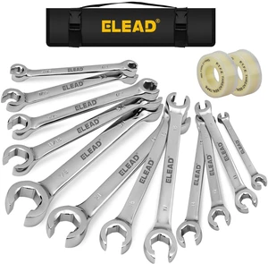 14-Piece Flare Nut Wrench Set with PTFE Tape, Metric & SAE 1/4"-7/8"& 6-21mm, Brake Line Wrench Set Double Open End with Organizer Pouch for Repairing and Removing Nuts 14-Piece Flare Nut Wrench Set with PTFE Tape, Metric & SAE 1/4"-7/8"& 6-21mm, Brake Line Wrench Set Double Open End with Organizer Pouch for Repairing and Removing Nuts