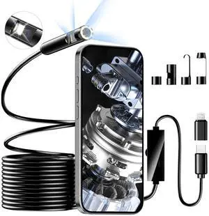 Dual Lens Endoscope Camera with Light, 1920P HD Inspection with 8+1 Adjustable Led Light, 16.5ft Semi-Rigid Cable Snake / 7.9mm Ip67 Waterproof Camera for Android iOS Dual Lens Endoscope Camera with Light, 1920P HD Inspection with 8+1 Adjustable Led Light, 16.5ft Semi-Rigid Cable Snake / 7.9mm Ip67 Waterproof Camera for Android iOS