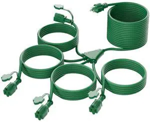 46FT Christmas Lights Outdoor Extension Cord with Mutil Outlets, ETL Listed Heavy Duty Electrical Cord with Protective Covers, Weatherproof Extension Cord for Outside, 16AWG/1625W, Green 46FT Christmas Lights Outdoor Extension Cord with Mutil Outlets, ETL Listed Heavy Duty Electrical Cord with Protective Covers, Weatherproof Extension Cord for Outside, 16AWG/1625W, Green