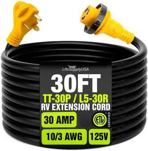 15ft RV Extension Cord 30 AMP (TT-30P/L5-30R) with Twist-Lock Connector and Easy Grip Handle - 10/3 AWG 125 Volt - Heavy Duty - ETL Listed, STW, by LifeSupplyUSA 15ft RV Extension Cord 30 AMP (TT-30P/L5-30R) with Twist-Lock Connector and Easy Grip Handle - 10/3 AWG 125 Volt - Heavy Duty - ETL Listed, STW, by LifeSupplyUSA