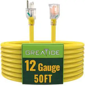 Outdoor Extension Cord with Lighted End, 12 Gauge Heavy Duty Extension Cord 50 FT, 3 Prong Grounded 15 Amp Extension Cord, 12/3 SJTW Waterproof Power Cord for Appliance, UL Listed, Black Outdoor Extension Cord with Lighted End, 12 Gauge Heavy Duty Extension Cord 50 FT, 3 Prong Grounded 15 Amp Extension Cord, 12/3 SJTW Waterproof Power Cord for Appliance, UL Listed, Black