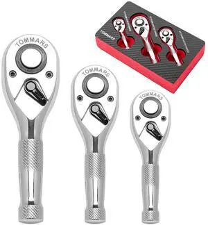 Stubby Ratchet Set 1/4" 3/8" 1/2" Drive Socket Wrench | Hand Tool for Mechanics, 72 Tooth 5-degree swing arc, Quick Release, Reversible Stubby Ratchet Set 1/4" 3/8" 1/2" Drive Socket Wrench | Hand Tool for Mechanics, 72 Tooth 5-degree swing arc, Quick Release, Reversible