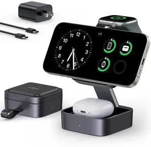 3 in 1 Wireless Charging Station for Apple Devices,Compatible with MagSafe Charger Stand,Foldable Fast Travel Magnetic Wireless Charger for iPhone 17 Air 16 15 14 13 12,Apple Watch&AirPods Pro 3 in 1 Wireless Charging Station for Apple Devices,Compatible with MagSafe Charger Stand,Foldable Fast Travel Magnetic Wireless Charger for iPhone 17 Air 16 15 14 13 12,Apple Watch&AirPods Pro