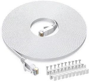 Cat6 Ethernet Cable 20 FT White, Cat-6 Flat RJ45 Computer Internet LAN Network Ethernet Patch Cable Cord - 20 Feet Cat6 Ethernet Cable 20 FT White, Cat-6 Flat RJ45 Computer Internet LAN Network Ethernet Patch Cable Cord - 20 Feet