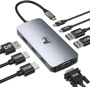 USB C Docking Station Dual Monitor, Laptop Docking Station 3 Monitors Quadruple Display with Dual 4K HDMI, DP, VGA, 100W PD, 3 USB C/A 2.0, Laptop Dock for Dell, Lenovo, HP, Surface USB C Docking Station Dual Monitor, Laptop Docking Station 3 Monitors Quadruple Display with Dual 4K HDMI, DP, VGA, 100W PD, 3 USB C/A 2.0, Laptop Dock for Dell, Lenovo, HP, Surface