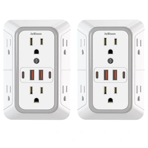 2 Pack Outlet Extender Surge Protector, 6 Outlet Splitter with 4 USB Outlet (2 USB A,2 USB C), 3Sided Power Strip with Adapter Spaced Outlets for Home, Office, Travel(White)-ETL 2 Pack Outlet Extender Surge Protector, 6 Outlet Splitter with 4 USB Outlet (2 USB A,2 USB C), 3Sided Power Strip with Adapter Spaced Outlets for Home, Office, Travel(White)-ETL