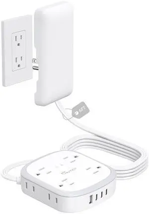 Outlet Cover Extension Cord, Flat Plug Power Strip 6ft, 8 Outlets (4-2Pin)& 4 USB Ports (3 USB C), 13A/1625W, 1440J Surge Protector, Wall Mountable, Ideal for Home Improvement, Tight Spaces Outlet Cover Extension Cord, Flat Plug Power Strip 6ft, 8 Outlets (4-2Pin)& 4 USB Ports (3 USB C), 13A/1625W, 1440J Surge Protector, Wall Mountable, Ideal for Home Improvement, Tight Spaces
