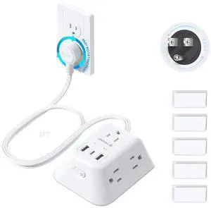 360 Rotating Plug Power Strip - Extension Cord with Multiple Outlets | 3 FT Surge Protector 5 Outlets with 3 USB Ports, 1440J, Wall Mount Power Strip for Bedroom Kitchen Office Dorm Room, White 360 Rotating Plug Power Strip - Extension Cord with Multiple Outlets | 3 FT Surge Protector 5 Outlets with 3 USB Ports, 1440J, Wall Mount Power Strip for Bedroom Kitchen Office Dorm Room, White