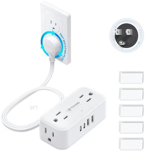 360° Rotating Flat Plug Short Extension Cord 3ft, 13A/1625W, White 4 AC & 4 USB, Low Profile Power Strip Mountable, 900J, Compact for Tight Spaces Hard Reach Outlet in Bedroom Home Office Dorm 360° Rotating Flat Plug Short Extension Cord 3ft, 13A/1625W, White 4 AC & 4 USB, Low Profile Power Strip Mountable, 900J, Compact for Tight Spaces Hard Reach Outlet in Bedroom Home Office Dorm