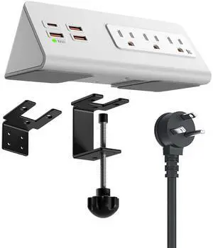 Power Charge Station Edge clamp Mount with USB-C PortsTabletop Surge Protector, Desk Clamp Power Sockets with 3 AC Outlets and 4 Fast Charging USB Ports for Home Office Hotel and Dormitory (White) Power Charge Station Edge clamp Mount with USB-C PortsTabletop Surge Protector, Desk Clamp Power Sockets with 3 AC Outlets and 4 Fast Charging USB Ports for Home Office Hotel and Dormitory (White)