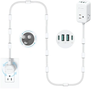 Electrical Outlet Extender 360° Rotating Plug with 20W USB C, 10ft Long Extension Cord, Wall Plug Adapter with 3 AC Outlets, Access Hard-to-Reach Outlets Use Behind Couches, Desk, White Electrical Outlet Extender 360° Rotating Plug with 20W USB C, 10ft Long Extension Cord, Wall Plug Adapter with 3 AC Outlets, Access Hard-to-Reach Outlets Use Behind Couches, Desk, White