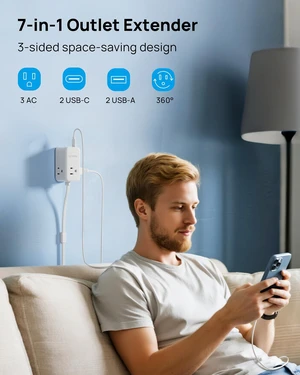 Electrical Outlet Extender 360° Rotating Plug with 20W USB C, 18in Short Extension Cord, Wall Plug Adapter with 3 AC Outlets, Access Hard-to-Reach Outlets Use Behind Couches, Desk, White Electrical Outlet Extender 360° Rotating Plug with 20W USB C, 18in Short Extension Cord, Wall Plug Adapter with 3 AC Outlets, Access Hard-to-Reach Outlets Use Behind Couches, Desk, White
