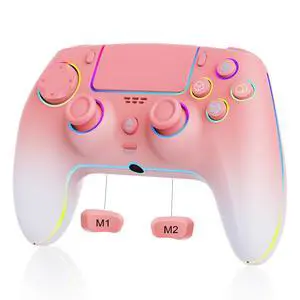 Wireless Pink White gradient Controller for PS5 Pro/PlayStation-5/PC/Mac/Steam Deck with Hall Effect joystick trigger/Cool RGB/TURBO/headphone Jack - Built-in Speakers Support P-S5 Console Audio Wireless Pink White gradient Controller for PS5 Pro/PlayStation-5/PC/Mac/Steam Deck with Hall Effect joystick trigger/Cool RGB/TURBO/headphone Jack - Built-in Speakers Support P-S5 Console Audio