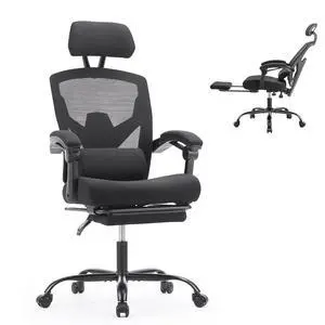 Office Computer Desk Chair, Ergonomic High-Back Mesh Rolling Work Swivel Chairs with Wheels, Comfortable Lumbar Support, Comfy Arms for Home, Bedroom, Study, Student, Black