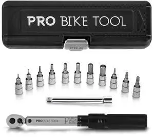1/4 Inch Drive Click Bicycle Torque Wrench Set  2 to 20 Nm  Maintenance Kit for Road and Mountain Bikes - Includes Allen and Torx Screws, Extension Bar and Storage Box - ISO Certified