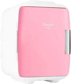 Mini Fridge for Bedroom - Car, Office Desk & Dorm Room - Portable 4L/6 Can Electric Plug In Cooler & Warmer for Food, Drinks, Skincare Beauty & Makeup - 12v AC/DC & Exclusive USB Option, Pink