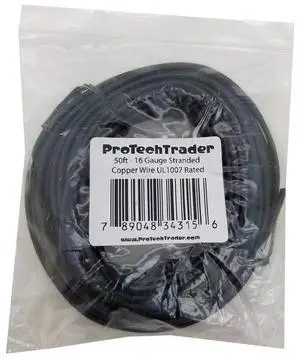 50ft 16 AWG Gauge - Stranded Solid Copper Wire -Tinned with Black PVC Insulation - UL1007 Rated 300V 80 - Electronics Hook-up Primary Power Coated for Corrosion Resistance, Easy Soldering or Crimping