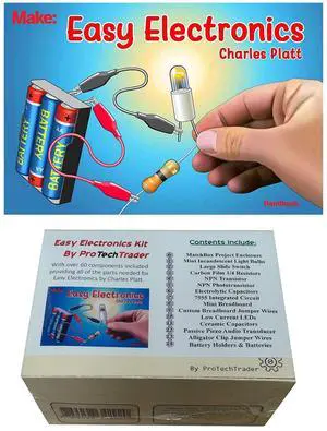 Make: Easy Electronics Kit Bundle - Includes Paperback Handbook Charles Platt Electronic Components Pack - STEM Educational DIY