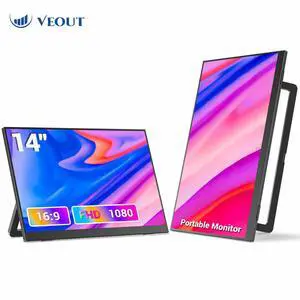 14 Inch Ultra-Slim IPS Portable Monitor | FHD 1920×1080P, Built-in Kickstand & Speakers | USB-C/HDMI Travel Monitor for Laptop, PC, Phone & Mac